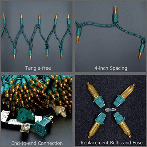 YULETIME Orange LED Christmas Lights with Green Wire, 66 Feet 200 Count UL Certified Commercial Grade LED Halloween String Light Set (Orange - Green Wire)