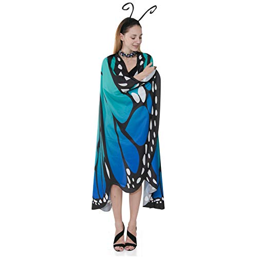 Blue Butterfly Wing Cape Shawl with Mask and Antenna