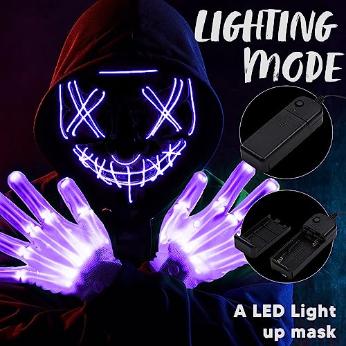 JOYIN Halloween Led Mask Light Up Scary Mask and Gloves for Cosplay Costume (Purple)