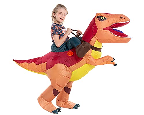 HSCTEK Inflatable Dinosaur Costume Kids Boys Girls, Inflatable Blow Up Costume Riding Trex Dinosaur Costume Child, Inflatable Ride On Dinosaur Halloween Costume Children