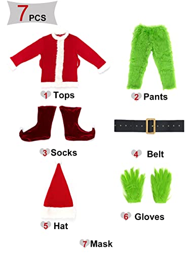 Green Monster Santa Suit - 7pcs Adult Deluxe Holiday Outfit