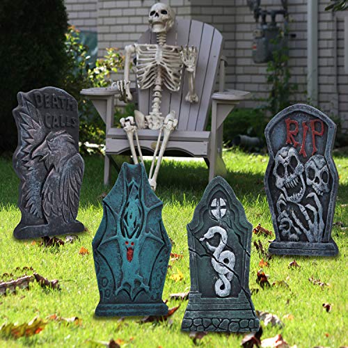 JOYIN 17” Halloween Foam Graveyard Tombstone Yard Decorations(6 Pack), RIP Headstone with Different Styles and Bonus Metal Stakes for Halloween Yard Outdoor Indoor Decorations