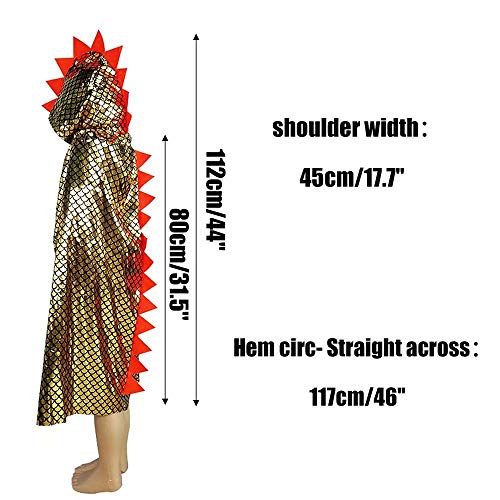 QIAONIUNIU Dinosaur Cape Dragon Hooded Cloak Halloween Costume Boy Girl Toddler Dress Up Clothes 3-8 Years Old Color Golden