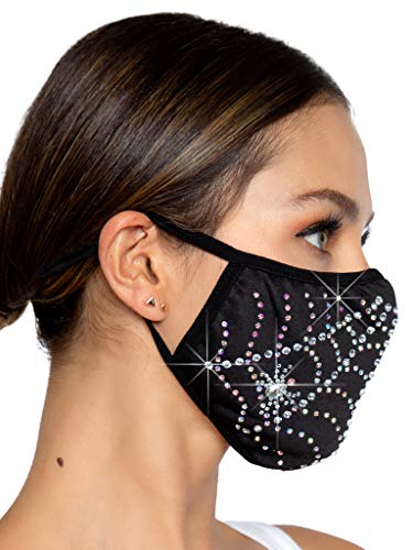 Leg Avenue Women's Fashionable Spider Web Rhinestone Face Mask, Spiderweb, 1 Count Pack of US
