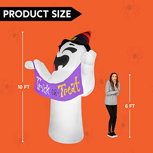 10FT Tall Halloween Inflatable Ghost with Trick or Treat Banner