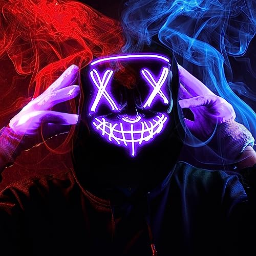 JOYIN Halloween Led Mask Light Up Scary Mask and Gloves for Cosplay Costume (Purple)