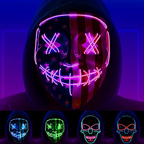CVN Halloween Purge Mask, LED Light Up Scary Spooky Mask for Women Men Boys Girls Festival Costume Cosplay Party Masquerade Carnival (Purple)