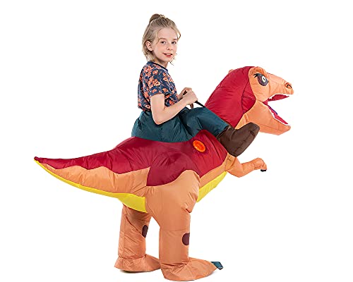 HSCTEK Inflatable Dinosaur Costume Kids Boys Girls, Inflatable Blow Up Costume Riding Trex Dinosaur Costume Child, Inflatable Ride On Dinosaur Halloween Costume Children