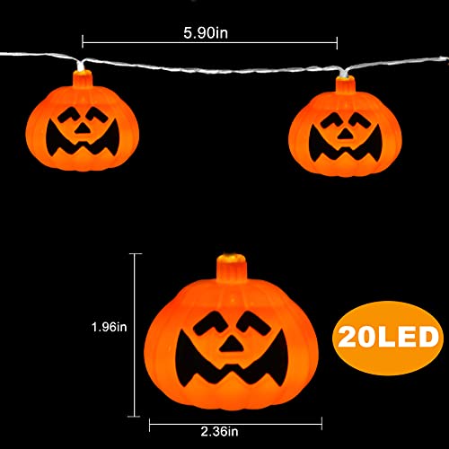 Orange Pumpkin Decoration String Lights 20LED Outdoor and Indoor with Remote Control Waterproof Battery Operated, Used in Haunted Houses Window Tree Party to Create a Thanksgiving Atmosphere