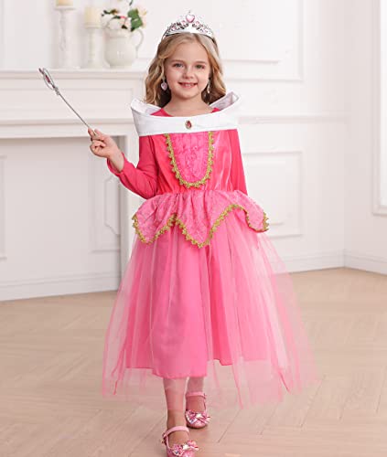 iTVTi Girls Princess Dress Up Halloween Party Costume with Crown Wand Earrings Ring, Pink, 3-4 Years (Label 110)