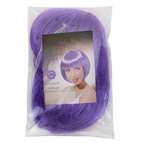 FREE BEAUTY Purple Short Bob Cosplay Flapper Wig-Synthetic Costume Women's Natural Looking Halloween Christmas Party Colorful Bangs Wigs