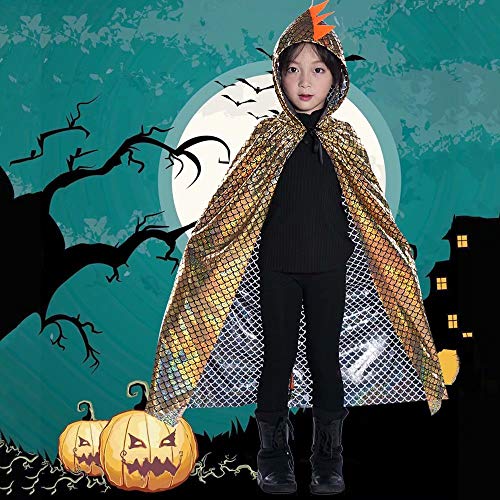 QIAONIUNIU Dinosaur Cape Dragon Hooded Cloak Halloween Costume Boy Girl Toddler Dress Up Clothes 3-8 Years Old Color Golden
