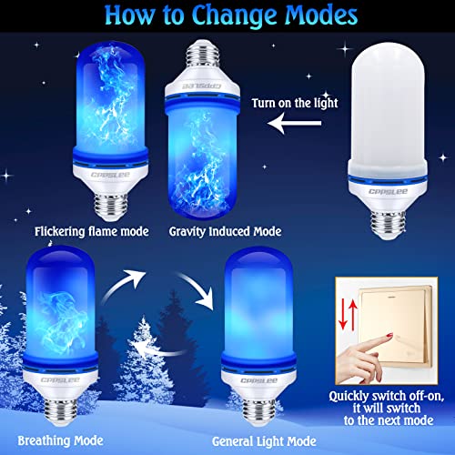 CPPSLEE LED Flame Light Bulbs, 4 Modes Fire Light Bulbs, E26 Base Flame Bulb, Christmas Party, Indoor and Outdoor Home Decoration(Blue, 2 Pack)