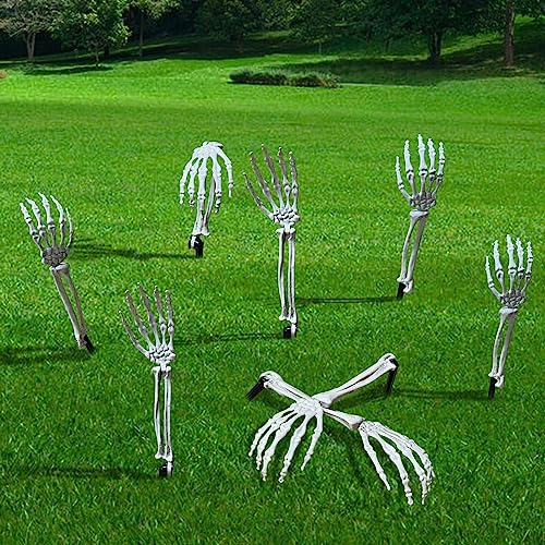 Halloween Zombie Arms: Realistic Skeleton Stakes (8 Pieces)
