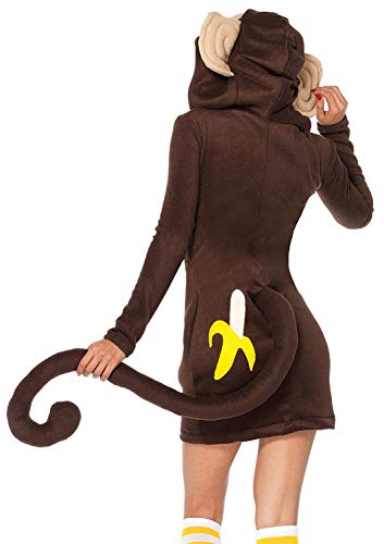 Leg Avenue Womens Cozy Monkey Hooded fleece Dress with Tail - Cute Halloween Onesie for Women Adult Sized Costumes, Brown, Small US