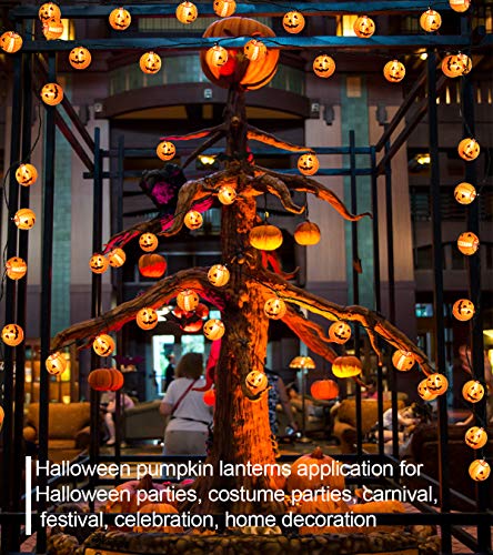 TIGOMOOV Halloween Lantern String Lights, Jack O Lanterns Pumpkin String Lights Plug in, 10 Orange Halloween Lanterns String Lights 9.83FT Connectable Indoor/Outdoor Halloween Decorations