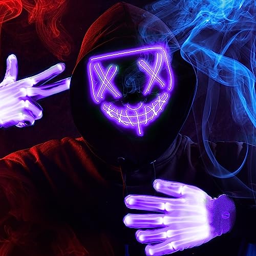 JOYIN Halloween Led Mask Light Up Scary Mask and Gloves for Cosplay Costume (Purple)