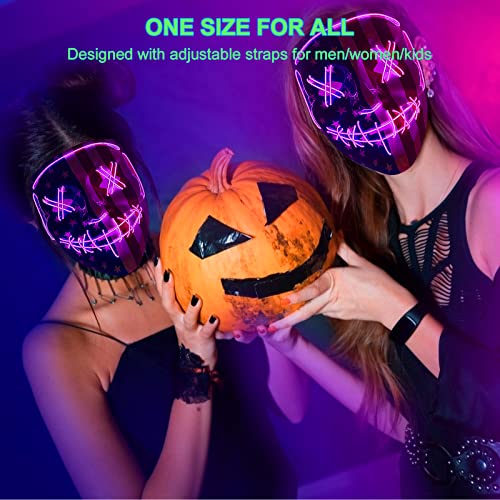 CVN Halloween Purge Mask, LED Light Up Scary Spooky Mask for Women Men Boys Girls Festival Costume Cosplay Party Masquerade Carnival (Purple)