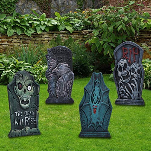 JOYIN 17” Halloween Foam Graveyard Tombstone Yard Decorations(6 Pack), RIP Headstone with Different Styles and Bonus Metal Stakes for Halloween Yard Outdoor Indoor Decorations