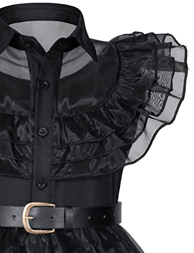 Girl's Black Costume with Wig, Socks & Belts - 6-7 Years