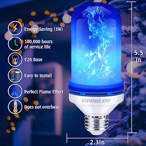 CPPSLEE LED Flame Light Bulbs, 4 Modes Fire Light Bulbs, E26 Base Flame Bulb, Christmas Party, Indoor and Outdoor Home Decoration(Blue, 2 Pack)