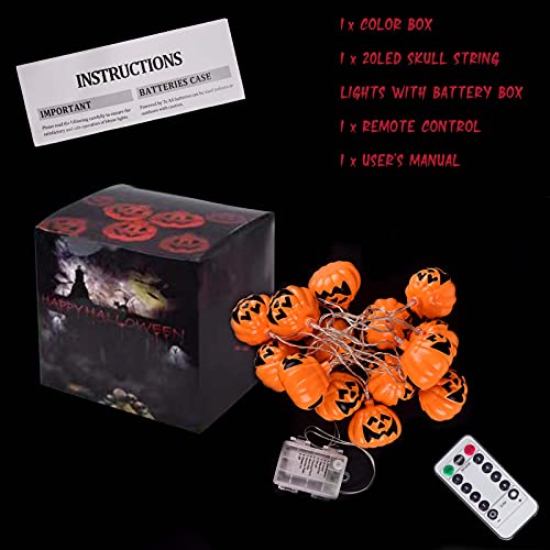 Orange Pumpkin Decoration String Lights 20LED Outdoor and Indoor with Remote Control Waterproof Battery Operated, Used in Haunted Houses Window Tree Party to Create a Thanksgiving Atmosphere
