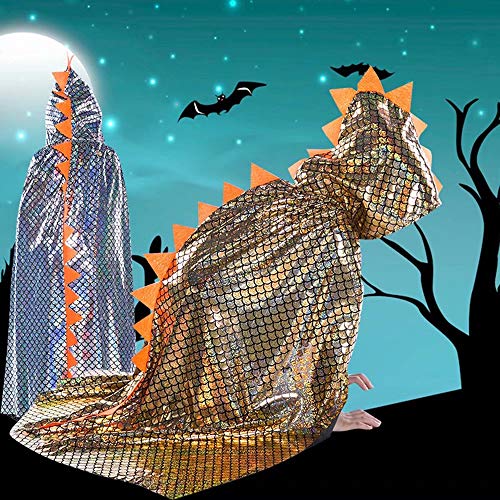QIAONIUNIU Dinosaur Cape Dragon Hooded Cloak Halloween Costume Boy Girl Toddler Dress Up Clothes 3-8 Years Old Color Golden