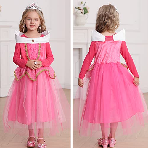 iTVTi Girls Princess Dress Up Halloween Party Costume with Crown Wand Earrings Ring, Pink, 3-4 Years (Label 110)