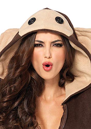 Leg Avenue Womens Cozy Monkey Hooded fleece Dress with Tail - Cute Halloween Onesie for Women Adult Sized Costumes, Brown, Small US