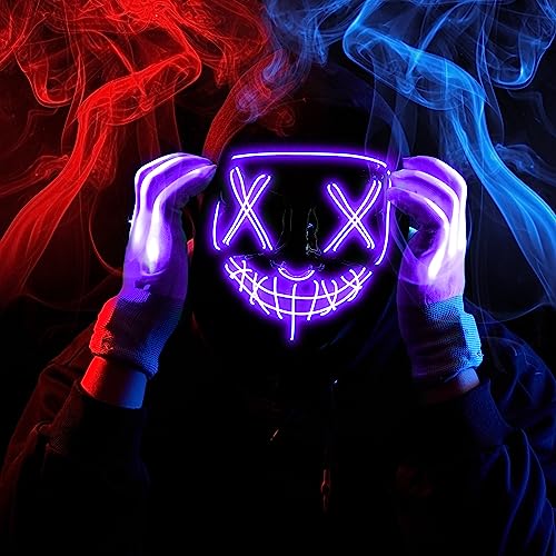 JOYIN Halloween Led Mask Light Up Scary Mask and Gloves for Cosplay Costume (Purple)