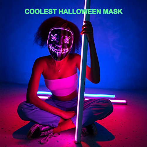 CVN Halloween Purge Mask, LED Light Up Scary Spooky Mask for Women Men Boys Girls Festival Costume Cosplay Party Masquerade Carnival (Purple)