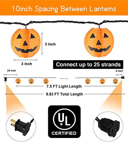 TIGOMOOV Halloween Lantern String Lights, Jack O Lanterns Pumpkin String Lights Plug in, 10 Orange Halloween Lanterns String Lights 9.83FT Connectable Indoor/Outdoor Halloween Decorations