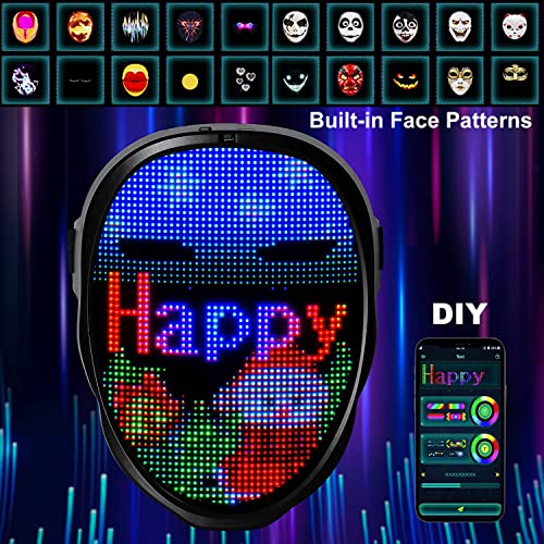 LED Halloween Face Mask with App Control - Digital Luminous Costume Mask