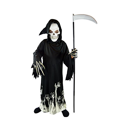 Spooktacular Creations Kids Grim Reaper Glow in the Dark Deluxe Phantom Costume, Halloween Grim Reaper Costume for Party-XL(12-14yr)