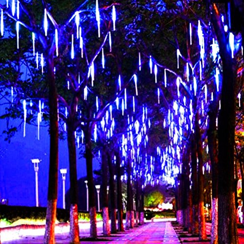 Christmas Decorations, Adecorty Falling Rain Lights Meteor Shower Lights 30cm 8 Tubes Rain Drop Shooting Star Dripping Icicle Lights, Luces de Navidad para Exterior, Christmas Tree Lights Outdoor Blue