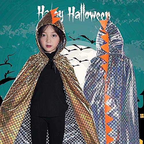 QIAONIUNIU Dinosaur Cape Dragon Hooded Cloak Halloween Costume Boy Girl Toddler Dress Up Clothes 3-8 Years Old Color Golden