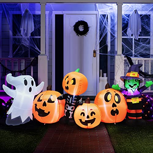 Joiedomi Halloween Inflatable 8 ft Long Three Halloween Characters and Pumpkin Patch Blow Up Inflatables with Build-in LEDs for Halloween Party Indoor, Outdoor Yard Lawn Garden Decorations