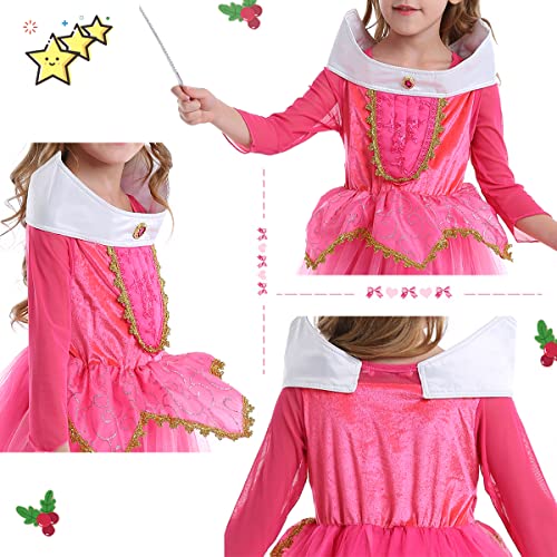 iTVTi Girls Princess Dress Up Halloween Party Costume with Crown Wand Earrings Ring, Pink, 3-4 Years (Label 110)