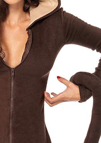 Leg Avenue Womens Cozy Monkey Hooded fleece Dress with Tail - Cute Halloween Onesie for Women Adult Sized Costumes, Brown, Small US