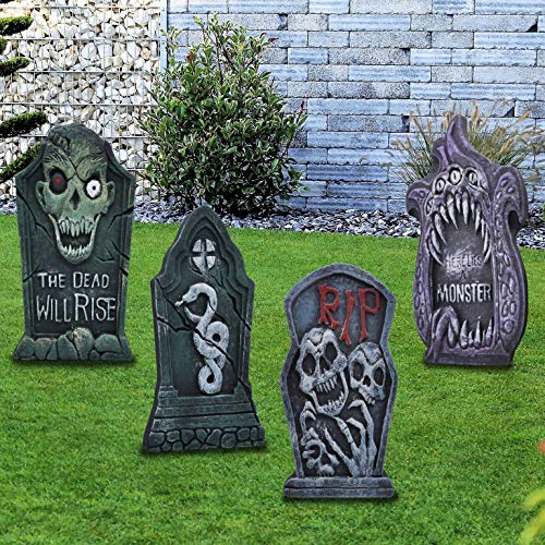 JOYIN 17” Halloween Foam Graveyard Tombstone Yard Decorations(6 Pack), RIP Headstone with Different Styles and Bonus Metal Stakes for Halloween Yard Outdoor Indoor Decorations