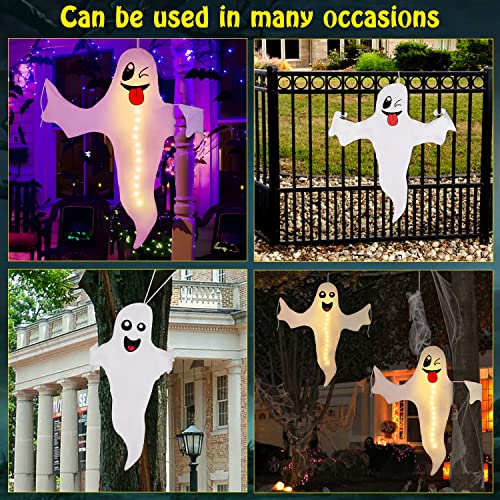 2PCS Geefuun Halloween Ghost Lighted Hanging Decoration Outdoor Decor - Hallowmas Tree Hugger Friendly Spooky Party Supplies (Batteries Not Included)