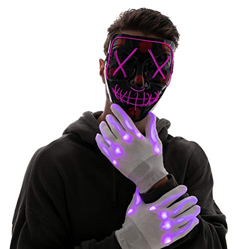 JOYIN Halloween Led Mask Light Up Scary Mask and Gloves for Cosplay Costume (Purple)
