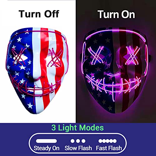 CVN Halloween Purge Mask, LED Light Up Scary Spooky Mask for Women Men Boys Girls Festival Costume Cosplay Party Masquerade Carnival (Purple)