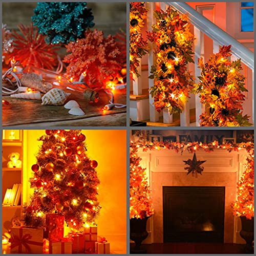 YULETIME Orange Christmas Lights with White Wire, 66 Feet 200 Count UL Certified String Lights, Pack of 2 Sets 33 Ft 100 Count Amber Incandescent Mini Light Set (Orange)