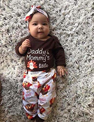 oklady Baby Thanksgiving Outfit Newborn Boy Girl Letter Print Romper Turkey Print Pant With Hat Clothes set(3-6 Months)