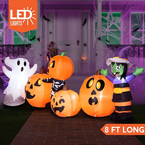 Joiedomi Halloween Inflatable 8 ft Long Three Halloween Characters and Pumpkin Patch Blow Up Inflatables with Build-in LEDs for Halloween Party Indoor, Outdoor Yard Lawn Garden Decorations