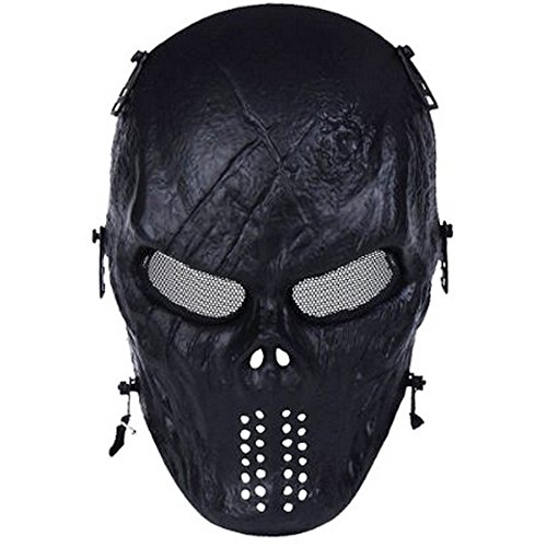 Airsoft Mask Full Face - Scary Skull Halloween Ghost Mask - Tactical Mask Skeleton with Metal Mesh Eye Protection - Horror Zombie Mask for BB Cs War Game Shooting Masquerade Cosplay Movie Props Party