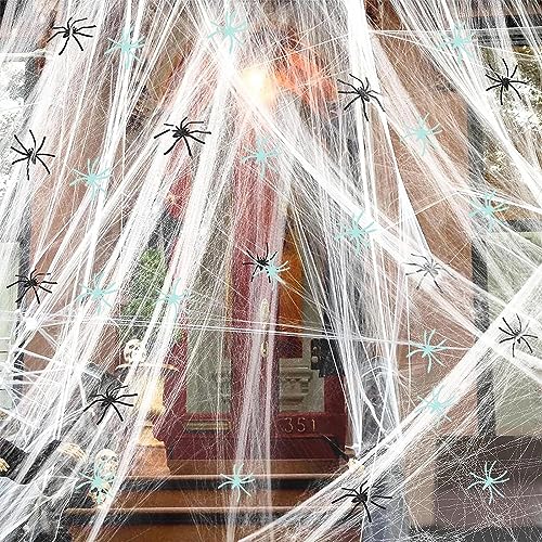 Large Halloween Spider Web Decorations with 20 Spiders