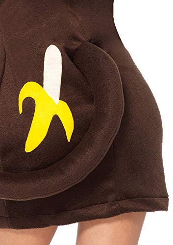Leg Avenue Womens Cozy Monkey Hooded fleece Dress with Tail - Cute Halloween Onesie for Women Adult Sized Costumes, Brown, Small US
