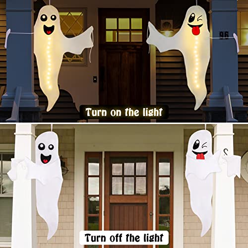2PCS Geefuun Halloween Ghost Lighted Hanging Decoration Outdoor Decor - Hallowmas Tree Hugger Friendly Spooky Party Supplies (Batteries Not Included)